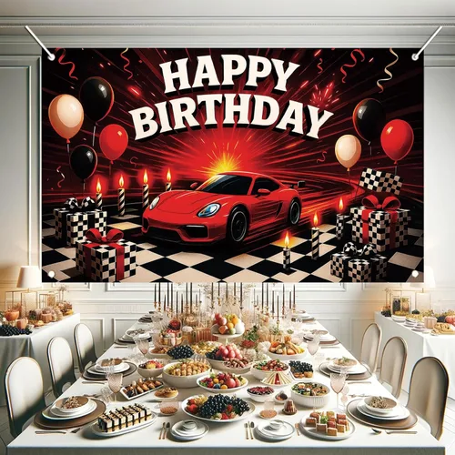 Miniatura 9 de Telón de fondo de auto de carreras con texto en inglés «Happy Birthday» de 71 x 43 pulgadas, para niños, decoración de fiesta de cumpleaños