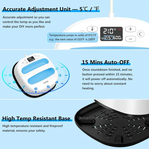Miniatura 4 de Máquina de Prensa de Calor Calogy para Camisetas 10"X10", Prensa de Calor Portátil Rápida hasta 410℉ (210 ºC), Control Preciso de Temperatura
