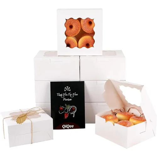 Miniatura 16 de qiqee Cajas de galletas Kraft con ventana, 60 paquetes de 6 x 6 x 3 pulgadas, cajas de papel kraft marrón para galletas, pasteles, cupcakes, tartas