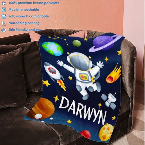 Miniatura 4 de Manta de bebé personalizada con nombre personalizado de astronauta para niños y niñas, manta de bebé personalizada con nombre para bebés, recién