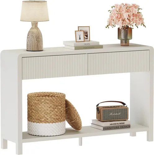 Miniatura 11 de FATORRI Mesa consola para entrada, moderna mesa de sofá con 2 cajones para sala de estar, mesas de pasillo de madera y mesas de sofá detrás del sofá