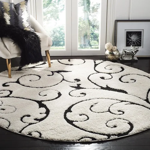 Miniatura 72 de SAFAVIEH - Alfombra de la colección Florida Shag - 10 pies redonda, color crema y beige, diseño de pergamino, no suelta pelusa y fácil de limpiar