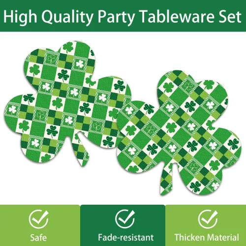 Miniatura 4 de 168 piezas de suministros para fiesta del día de San Patricio, platos de la suerte, servilletas, juego de vajilla de papel de trébol irlandés verde
