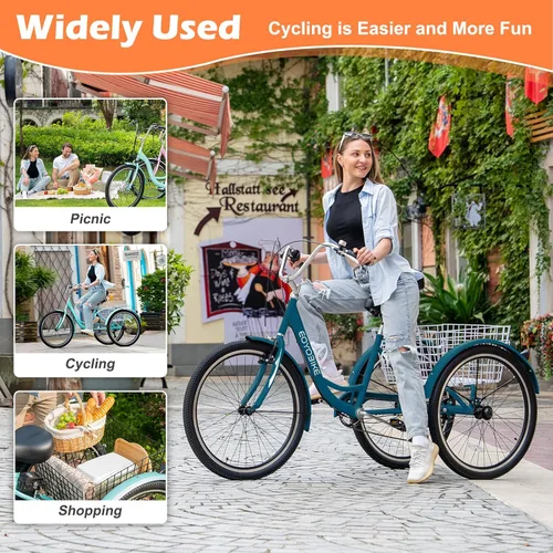 Miniatura 3 de MOONCOOL Triciclos para adultos de 3 ruedas y 7 velocidades, triciclos para adultos de 20/24/26 pulgadas, bicicleta de 3 ruedas con cesta para Plume