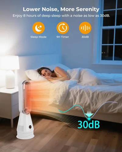 Miniatura 6 de Ventilador de calentador y enfriador 2 en 1 sin aspas, calentadores de espacio silencioso de 1600 W y ventiladores de torre de 8 velocidades