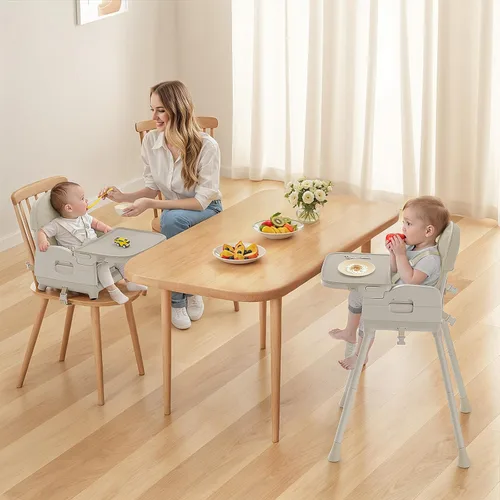 Miniatura 2 de Obee Odee Silla Alta Portátil 3 en 1 para Bebés y Niños Pequeños, Silla Alta Plegable Convertible Fácil de Limpiar para Infantes con Patas Beige