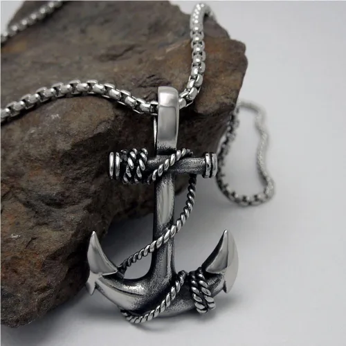 Miniatura 3 de JAJAFOOK - Collar de cadena para hombre con ancla náutica de plata