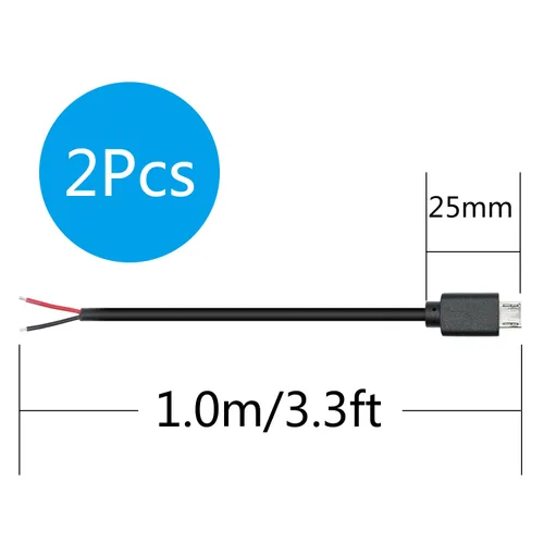 Miniatura 7 de Cable micro USB macho a 2 pines de 3 pies, cable USB de 2 pines, cable de alimentación de extremo abierto, fácil soldadura 5V/3A,