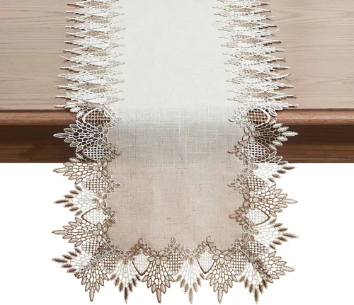 Miniatura 16 de Camino de mesa de lino de encaje rojo oscuro blanco de 36 pulgadas de largo, bufanda de aparador claret, decoración de mesa para Navidad, cocina