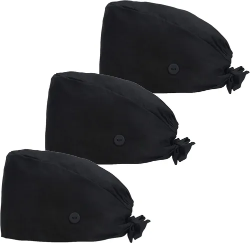 Miniatura 31 de QBA Gorra de trabajo ajustable con botón, gorro de trabajo de algodón, banda elástica para atar en la espalda, para mujeres y hombres, talla única