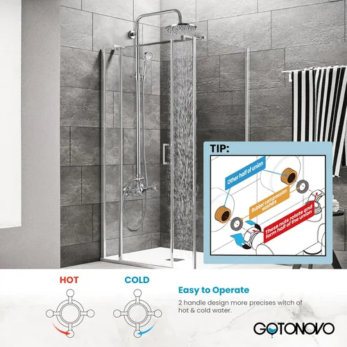 Miniatura 7 de gotonovo Juego de llave de ducha expuesta para baño, accesorio de ducha con cabezal de ducha de lluvia de 8 pulgadas, ducha de mano, mango cruzado