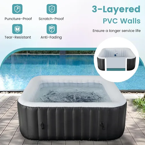 Miniatura 9 de Goplus Jacuzzi hinchable, piscina para 4-6 personas con 130 chorros de aire, bomba con calentador, cartuchos de filtro, cubierta aislada, tela