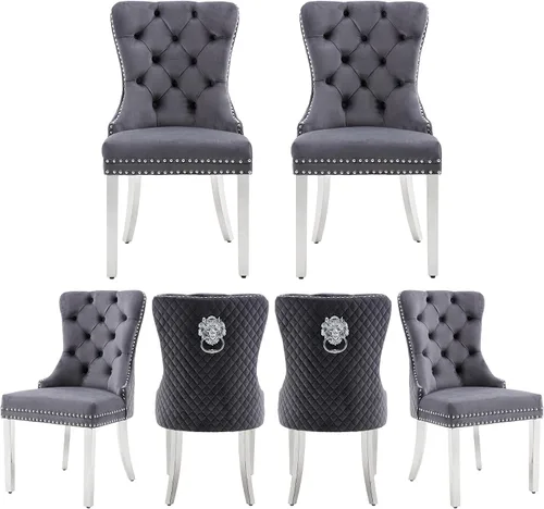 Miniatura 11 de Juego de 2 sillas de comedor de terciopelo, sillas de comedor tapizadas, sillas modernas de mediados de siglo con respaldo capitoné de enrejado