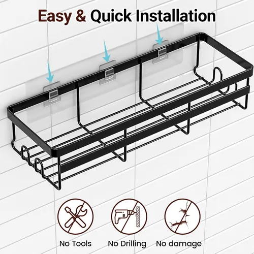 Miniatura 7 de WOWBOX Paquete de 2 organizadores de ducha – Estante de ducha colgante adhesivo – Organizadores y almacenamiento de baño y cocina, estantes de ducha