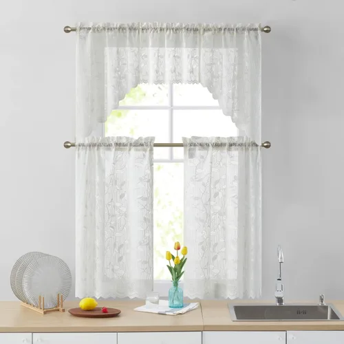 Miniatura 5 de HLC.ME Joyce - Cortina de encaje transparente para cocina, cafetería, para ventanas pequeñas, cocina y baño, 30 pulgadas de ancho x 36 pulgadas