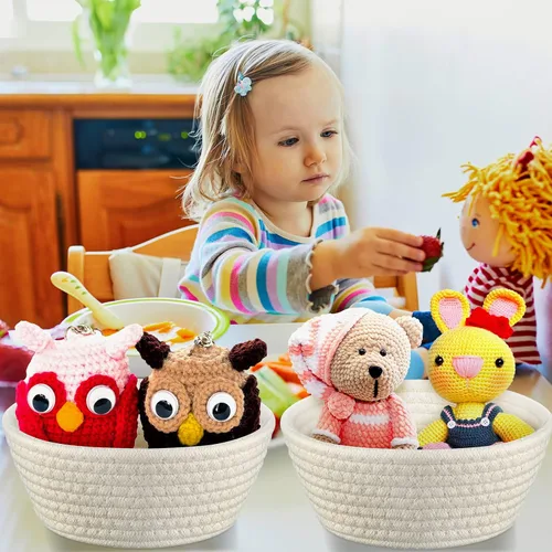Miniatura 6 de Tatuo Paquete de 6 canastas tejidas pequeñas con bolsas de regalo y cintas, cestas de regalo vacías de cuerda de algodón para graduación
