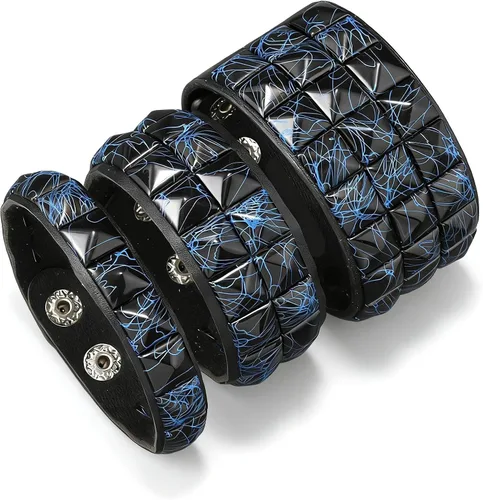Miniatura 3 de 3 pulseras punk, pulseras de cuero con tachuelas, pulsera emo, pulseras góticas ajustables para hombres y mujeres