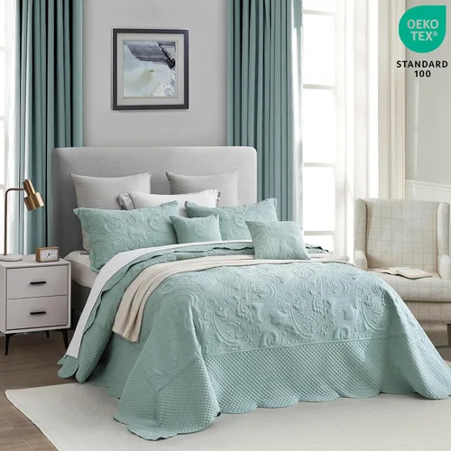 Miniatura 3 de Colcha tamaño King extragrande, diseño de patrón Paisley, cobertor de cama ligero, reversible, 5 piezas, 100% microfibra, Seaglass 1 - Seaglass