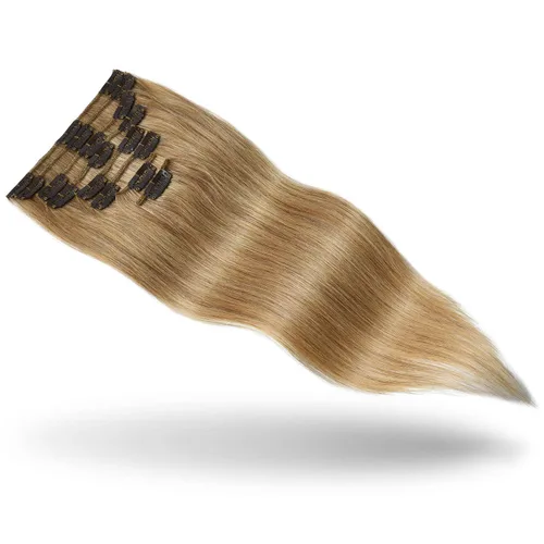 Miniatura 2 de Rose bud REMY - Extensiones de cabello humano con broches, 18 clips, 14 pulgadas, color rubio oscuro, 8 unidades, 2.42 onzas 27# Rubio oscuro