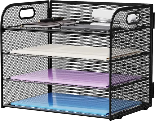 Marbrasse Organizador de Papel de 4 Niveles Bandeja para Cartas - Organizador de Archivos de Escritorio de Malla con Asa, Organizador Clasificador