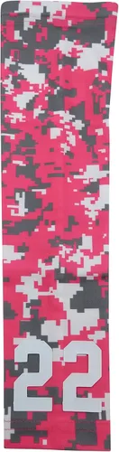 Manga de brazo de camuflaje digital rosa gris blanco con número personalizado