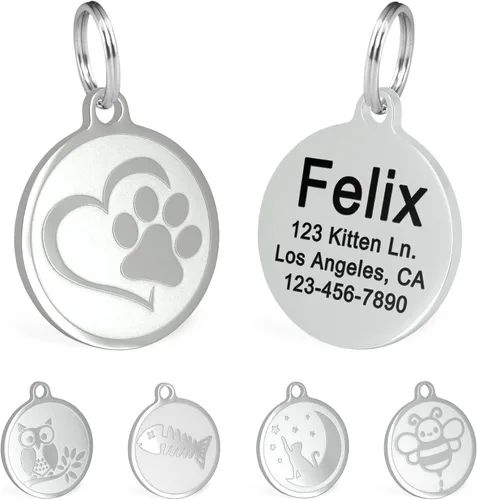 Miniatura 8 de Ultra Joys Etiquetas de nombre de gato grabadas personalizadas – Etiqueta de identificación de mascotas de acero inoxidable – Etiquetas