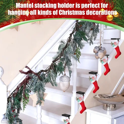Miniatura 5 de Soportes de calcetines de Navidad de Zonon para repisa, ganchos de hierro resistentes para calcetines, mantel con almohadilla protectora