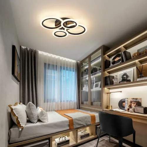 Miniatura 4 de Shine LUEST Lámpara de techo LED moderna de 34 W, 3000 K-6000 K regulable, accesorios de iluminación de techo para montaje en techo, 4 anillos