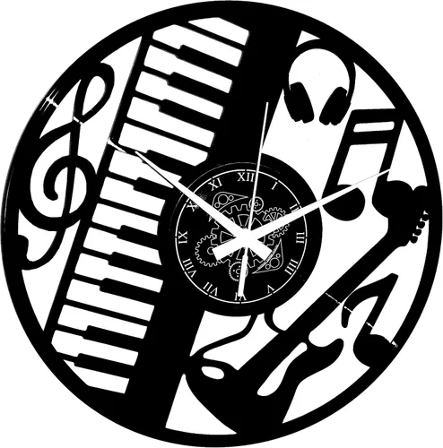Reloj de pared de vinilo vintage hecho a mano decoración casa oficina guitarra bajo rock metal punk música teclado