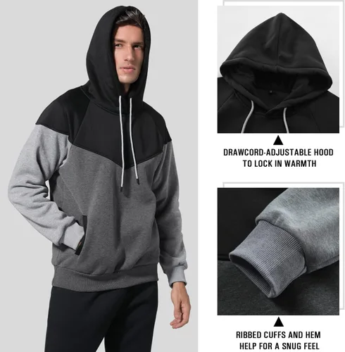 Miniatura 4 de Niceif Sudadera con capucha de forro polar de peso medio para hombre, casual, bloque de color, con bolsillos