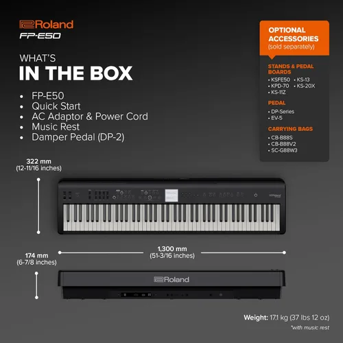 Miniatura 6 de Piano digital Roland FP-E50 Piano premium y biblioteca de sonidos expandible Teclado de 88 notas con acción de martillo Acompañamiento