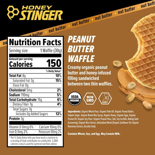 Miniatura 2 de Honey Stinger Gofre de Mantequilla de Maní Orgánica, Stroopwafel Energético para Ejercicio, Resistencia y Rendimiento, Nutrición Deportiva