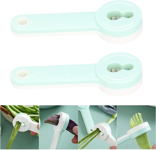 Miniatura 6 de HEITIGN Rebanador multifuncional de frijoles vegetales, acero inoxidable, verde claro, 2 piezas