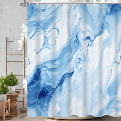 Miniatura 10 de Cortina de ducha abstracta de mármol negro gris y dorado con grietas, cortina de baño moderna ombre impresa, cortina impermeable y lavable de tela