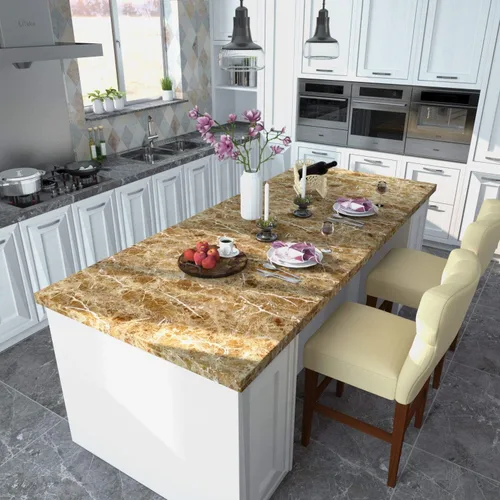 Miniatura 3 de Papel de contacto de mármol marrón de VEELIKE, pela y pega. Encimera de granito papel pintado para gabinete de cocina, vinilo impermeable