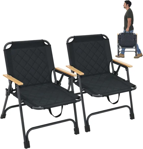 Juego de 2 sillas de playa plegables, sillas ligeras para exteriores, para campamento, playa, pesca, juego de 2 (color negro)