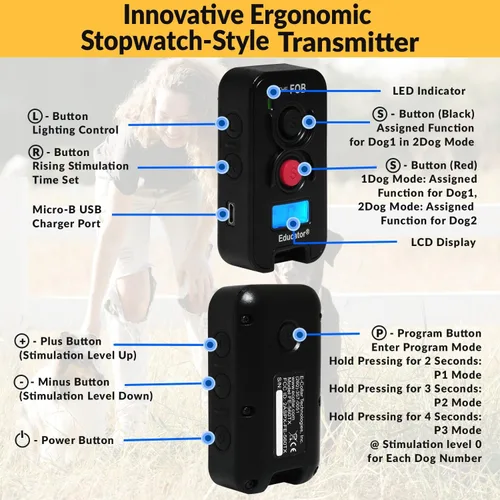 Miniatura 4 de Educator FOB FE-560 Collar de entrenamiento para perros con control remoto – Collar electrónico recargable impermeable de 300 yardas para perros más