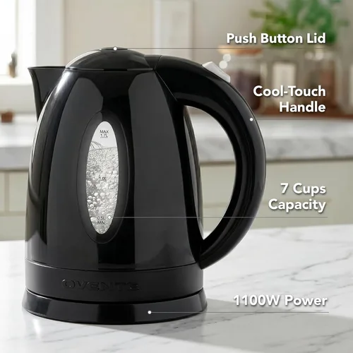 Miniatura 2 de OVENTE Hervidor Eléctrico, 1.7L Calentador de Agua de Ebullición Rápida para Café o Té, Libre de BPA con Indicador de Nivel de Agua, Apagado