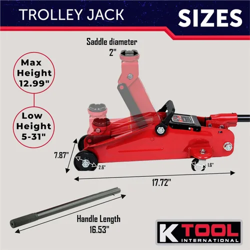 Miniatura 6 de K Tool International 63097A Gato de piso tipo carro automotriz de 2 toneladas con soportes de gato para garajes, talleres de reparación y bricolaje
