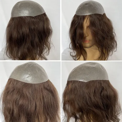 Miniatura 6 de Voloria Toppers de cabello humano real de 12 pulgadas para mujer, densidad media, base de poliuretano completa, extensiones de cabello (#3)