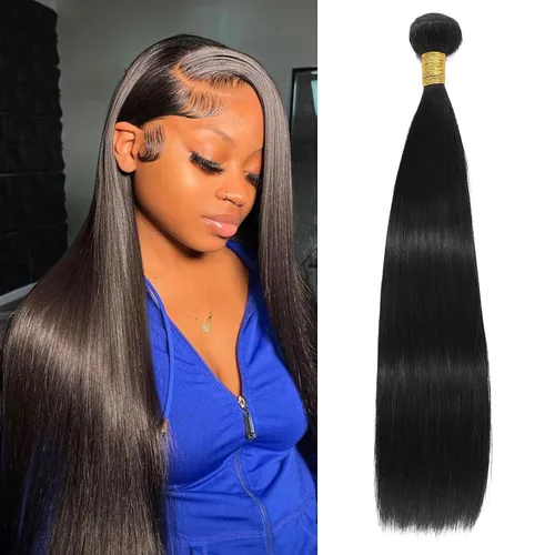 Miniatura 16 de Extensiones de cabello humano lacio tipo afro, 12 meses de vida útil de 10, 12 y 14 pulgadas, paquetes de cabello lacio brasileño Yaki 100% sin