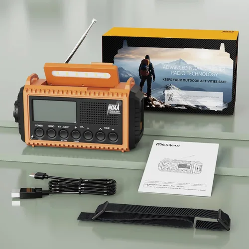 Miniatura 8 de Radio de emergencia, radio meteorológica digital 5000 con AM/FM/NOAA/SW, radio portátil de supervivencia SOS, radio de manivela solar alimentada por