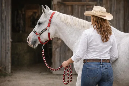 Miniatura 2 de CHALLENGER Nylon Horse Beaded Halter Nickle Plated Hardware w/Lead Rope Tack Blue 606175