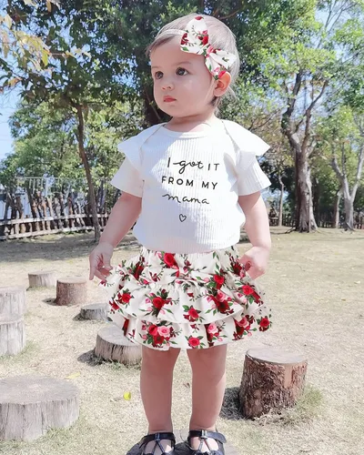 Miniatura 96 de Mioglrie Conjunto de ropa para bebé recién nacida, conjunto de pantalones cortos, conjunto floral de verano, ropa de bebé linda para niña