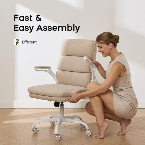 Miniatura 5 de amseatec Silla de Oficina Ajustable para Escritorio de Respaldo Medio Ejecutiva Cómoda de Tela Ergonómica con Soporte para la Espalda Silla de Beige