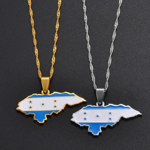 Miniatura 9 de Collar de cadena ajustable con colgante de mapa de Honduras para hombres, Acero inoxidable, No es una piedra preciosa