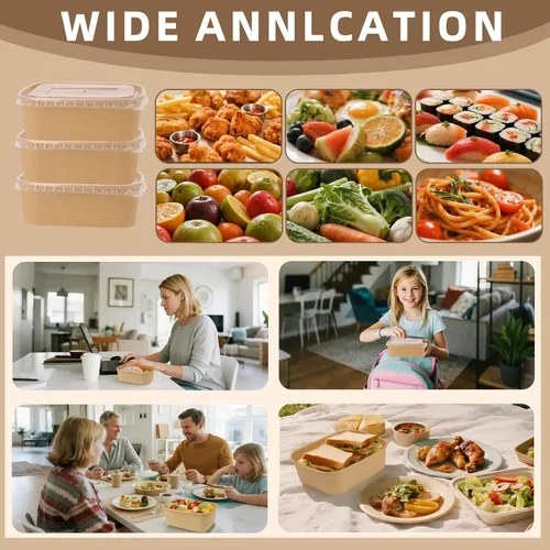 Miniatura 7 de Paquete de 50 recipientes de comida de papel de 19 onzas con tapas, recipientes de preparación de comidas, cuencos de papel grandes desechables