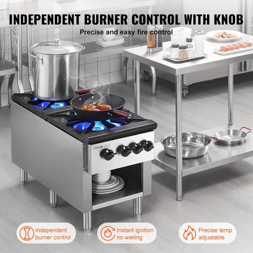 Miniatura 4 de VEVOR Estufa de Gas Comercial con 2 Quemadores, Estufa de Cocina de Encimera de Propano y Gas Natural, Placa Caliente de Gas de Acero Inoxidable