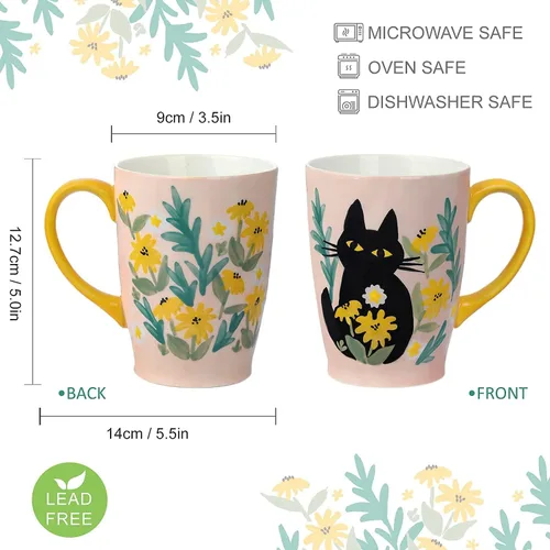 Miniatura 4 de NymphFable Taza de café de cerámica grande con mango 100% pintado a mano regalo de Navidad 20.3 fl oz/20oz Gato lindo rosa