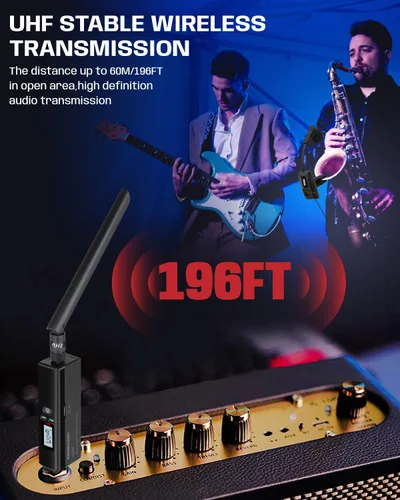 Miniatura 3 de Micrófono de saxofón, sistema de micrófono inalámbrico recargable UHF con transmisor y receptor de rango de 196 pies, micrófono de condensador